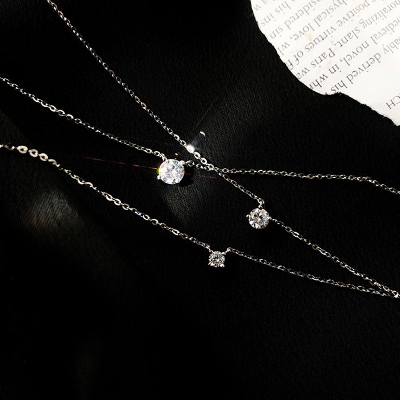 Kalung Choker 925 Sterling Silver Hias Kristal Kubik Zirkonia Warna Emas Untuk Wanita