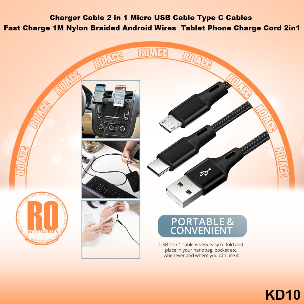 [RO ACC] NVN-KD10 2IN1 KABEL CHARGER MICRO USB / TYPE C DEVICES PREMIUM QUALITY