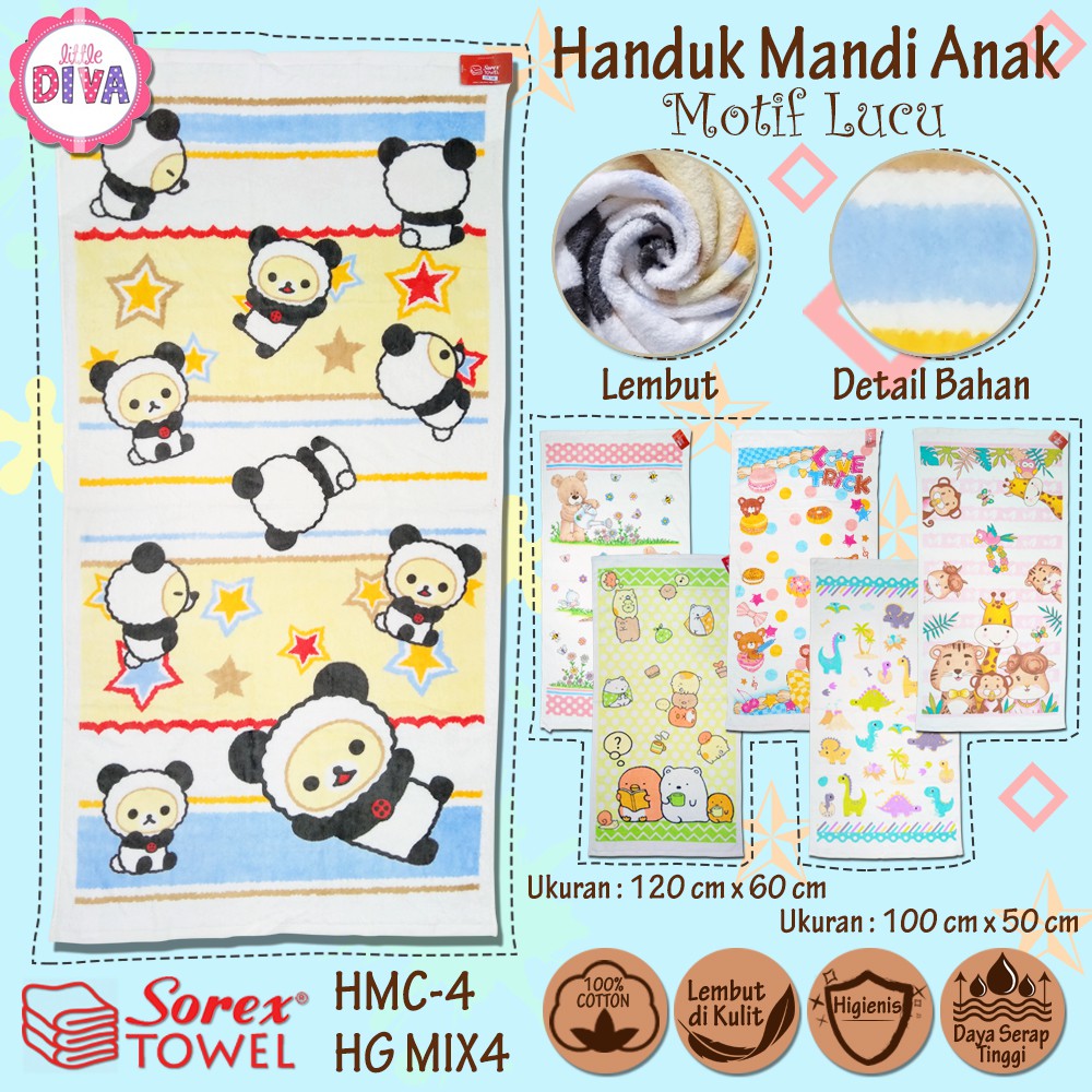 Handuk Mandi Bayi Anak SOREX HMC 4 &amp; HG MIX 4 Baby &amp; Kids Towel 100% KATUN BERKUALITAS