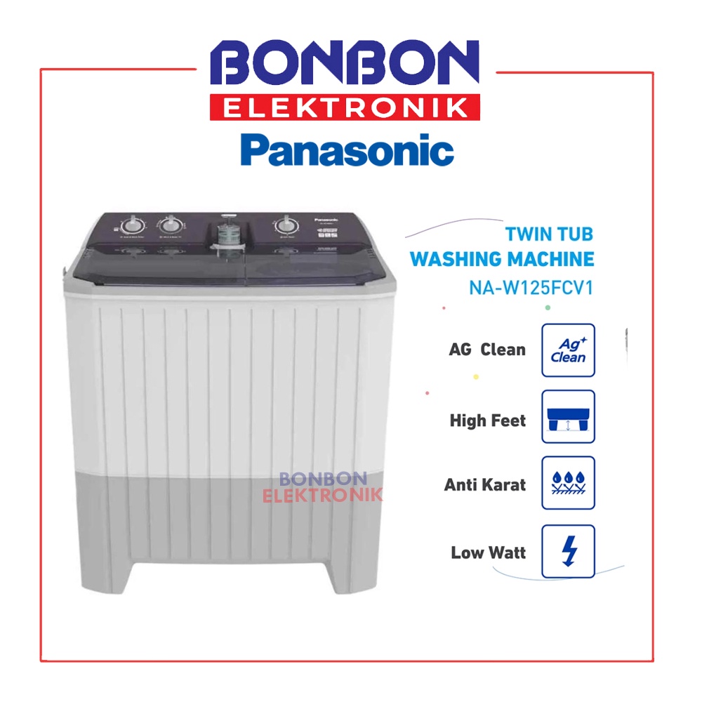 Panasonic Mesin Cuci 2 Tabung 12KG / NA-W125FCV1 / NAW 125 FCV1 125FC