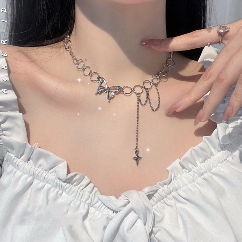 [ACKER] Kalung choker kupu-kupu lapis perak lucu yang modis Untuk Wanita