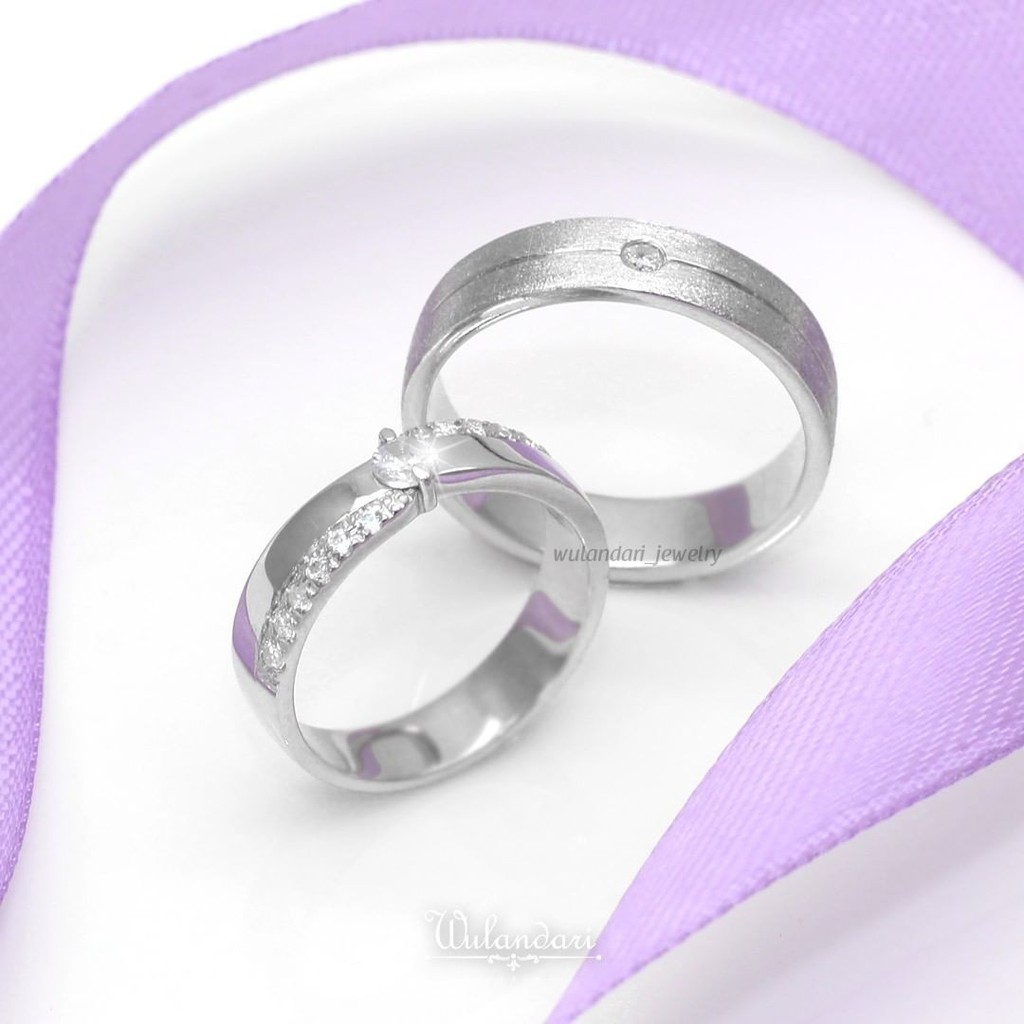 Cincin Moissanite - Cincin couple perak lapis rhodium tunangan (WD030)
