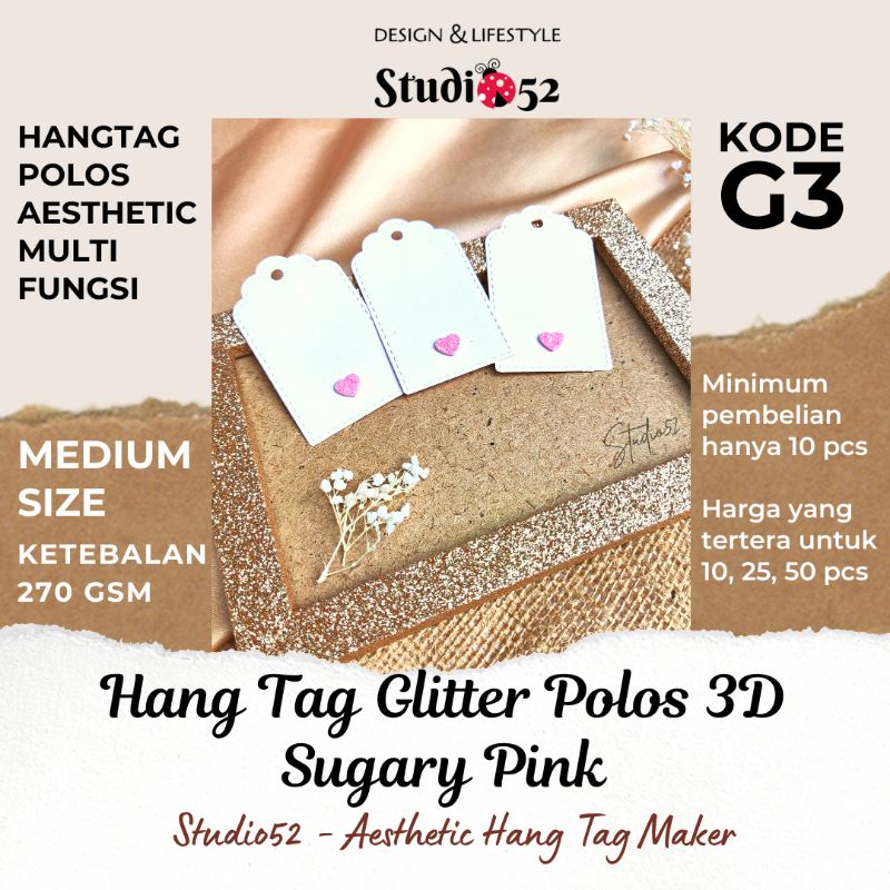 

Hang Tag Polos Glitter 3D Sugary Pink kode G3
