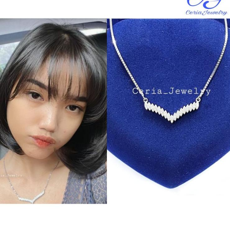 Banyak Dipakai.. Kalung Perak Asli Silver Wanita 925 Lapis Emas Putih Model Kalung Fuji Permata / Ka