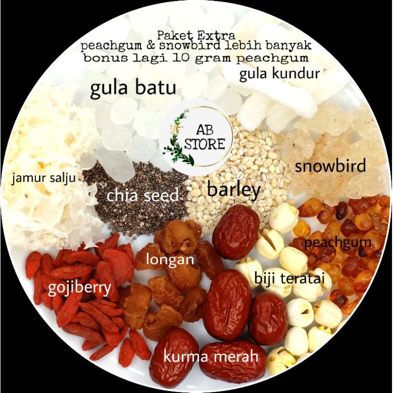 

(Paket Extra BESAR) Peach Gum SUPER GRADE A+ + SNOW BIRD NEST