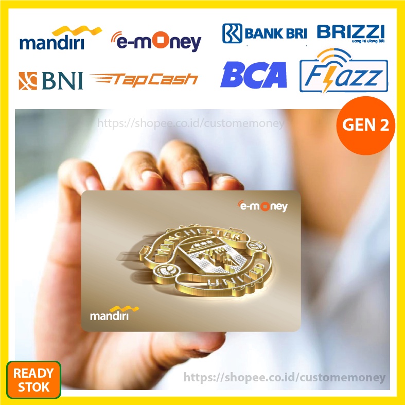 KARTU EMONEY CLUB BOLA MANCHESTER UNITED GOLD ETOLL E-MONEY MANDIRI FLAZZ BCA GEN 2 TAPCASH - 1 SISI