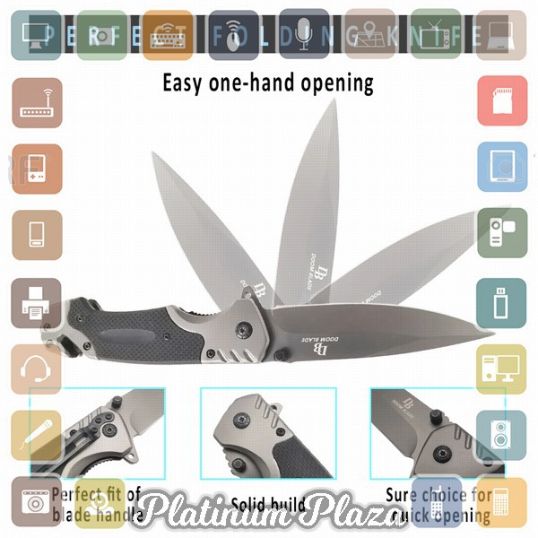 Doom Blade Pisau Lipat Outdoor Portable Knife Survival Tool - 440C - Gray`3B0ICS-