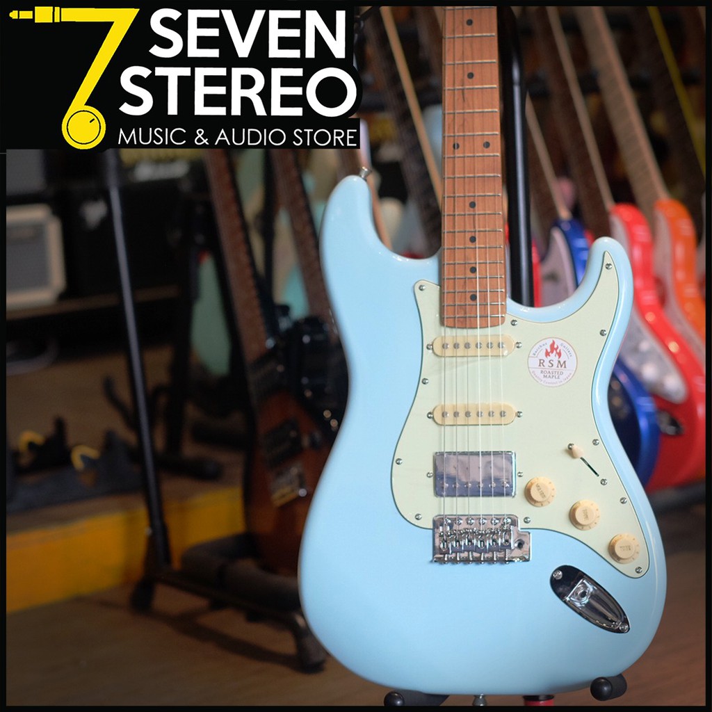Bacchus BST-2RSM BST2RSM HSS Sonic Blue Roasted Maple Strat Model