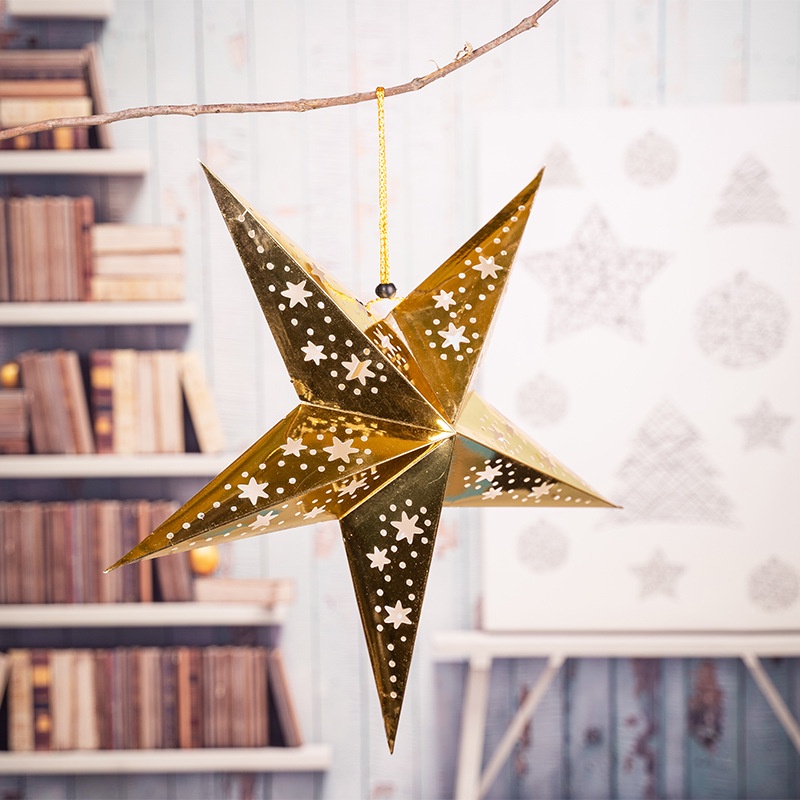 [ 30cm Xmas Five-pointed star Hanging Paper Decoration for Christmas Festival Home Party  Wedding Present ]