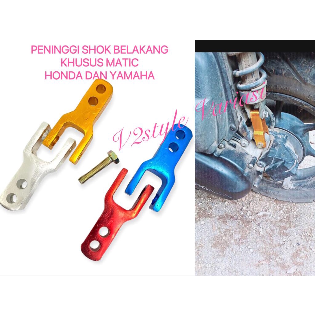 PENINGGI SHOK BELAKANG MOTOR MATIC SAMBUNGAN MODEL Y FREE BAUT SKOK SHOCK SOK BREAKERS SHOCKBREAKER BELAKANG BEAT VARIO SCOOPY MIO FINO ninggi shockbreaker belakang motor matic variasi full cnc Vario mio beat scoopy fino xeon m3 genio