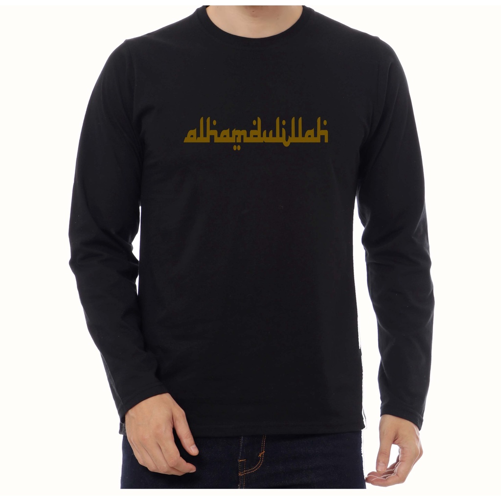 Baju kaos lengan panjang tulisan Alhamdulillah gold terbaru kaos terlaris pakaian pria  wanita Kaos 