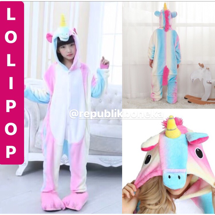 BAJU ONESIE BONEKA UNICORN LOLLIPOP PIYAMA KOTUM