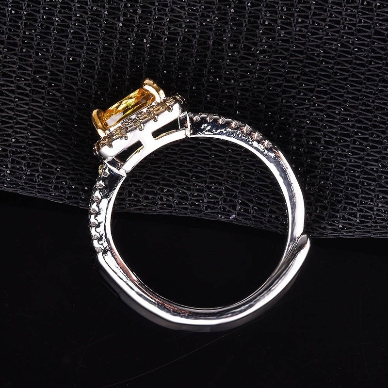 Fashion Creative Double-Layer Full Diamond Yellow Diamond Princess Square Open Ring