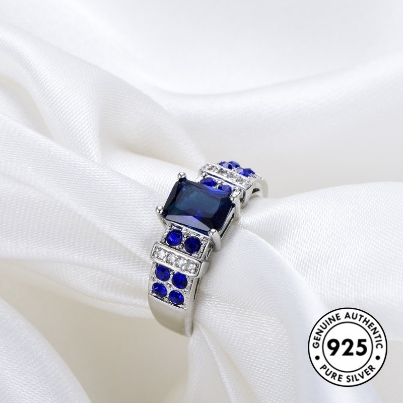 Cincin Sterling Silver 925 Simple Dengan Sapphire Untuk Wanita