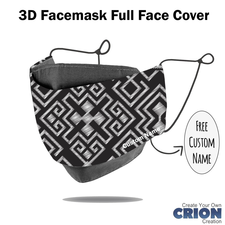 Crion - Masker 3d Full Face Cover Seri Batik Hitam - antibacterial