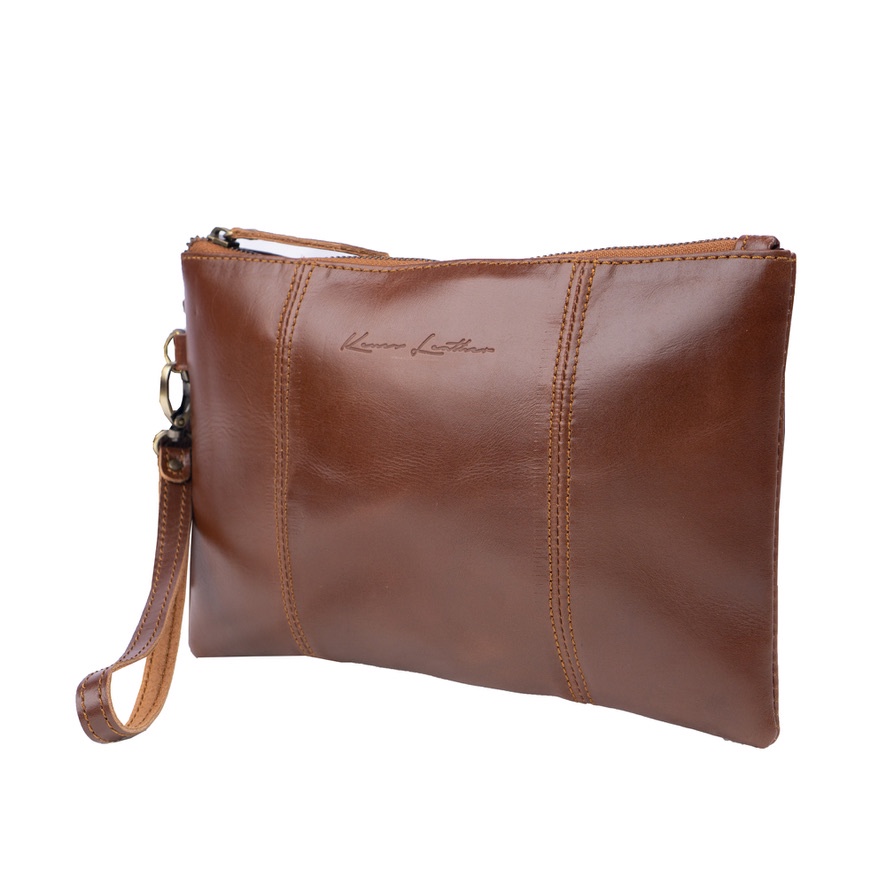 Kenes Leather Clutch Tas Tangan Unisex Kulit Asli IDOLA Pullup - Free Gravir Nama