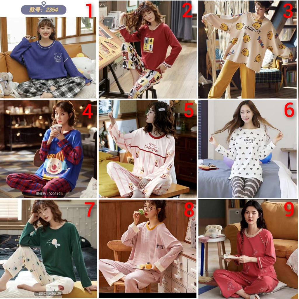 Baju tidur piyama lengan panjang celana panjang bahan kaos import PPkaos60