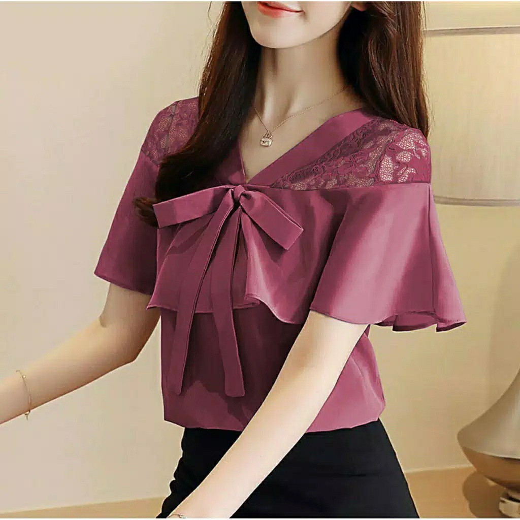 *[RXFK] Blouse Yovita / Atasan Wanita Korea / Blouse Davina / Blouse Wanita / Blouse Brukat / Blouse Wanita