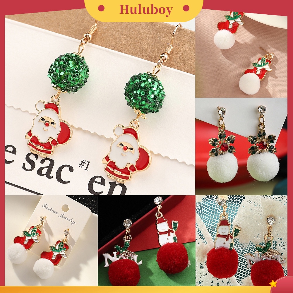 Hu Hu Hu Hu Hu Alat Bantu Pasang Kacamata♡ Anting Tusuk Gantung Desain Bola Bulusnowflakesinterklas Tema Natal Untuk Wanita