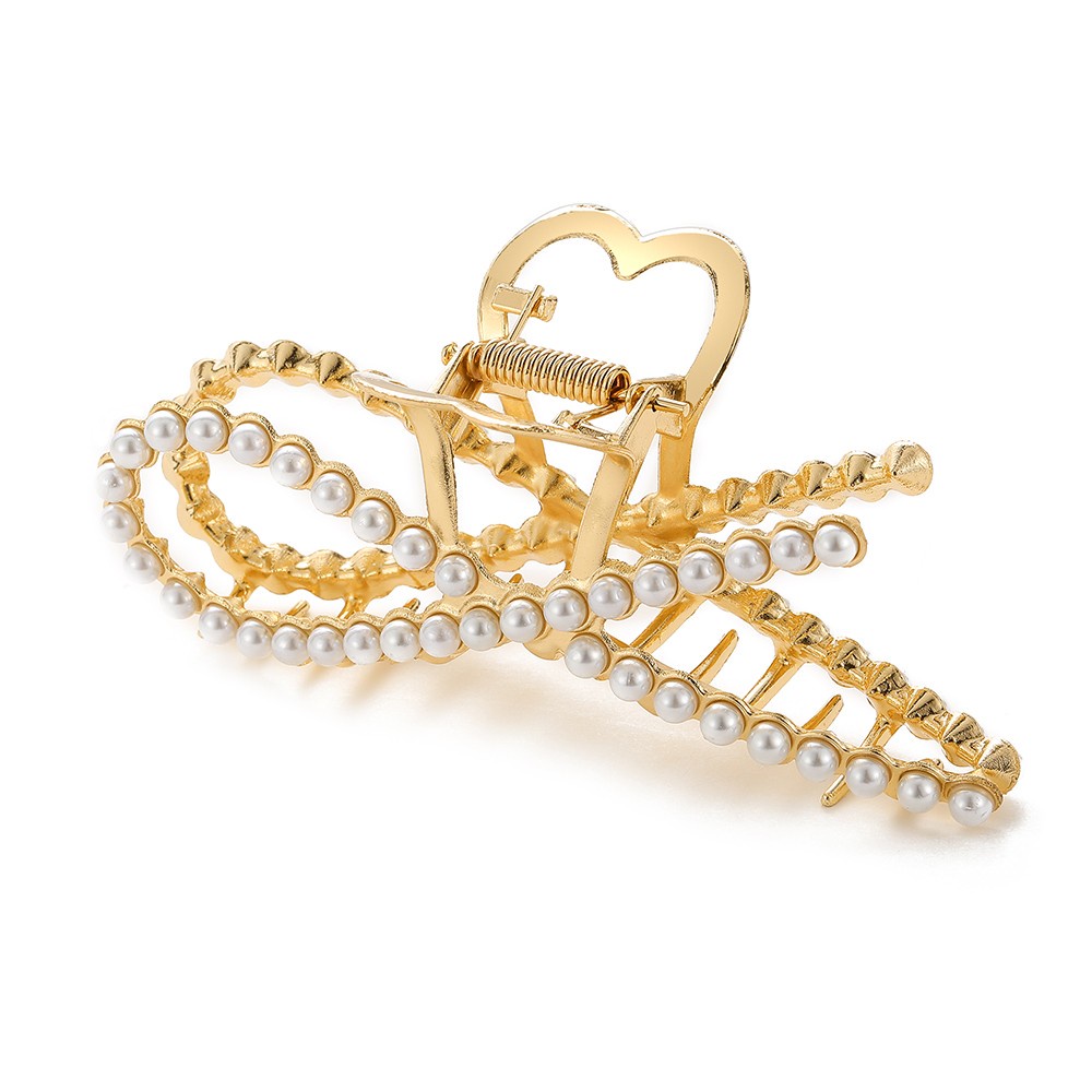 Jepit Rambut Model Cakar Aksen Mutiara Warna Emas Gaya Korea Untuk Wanita