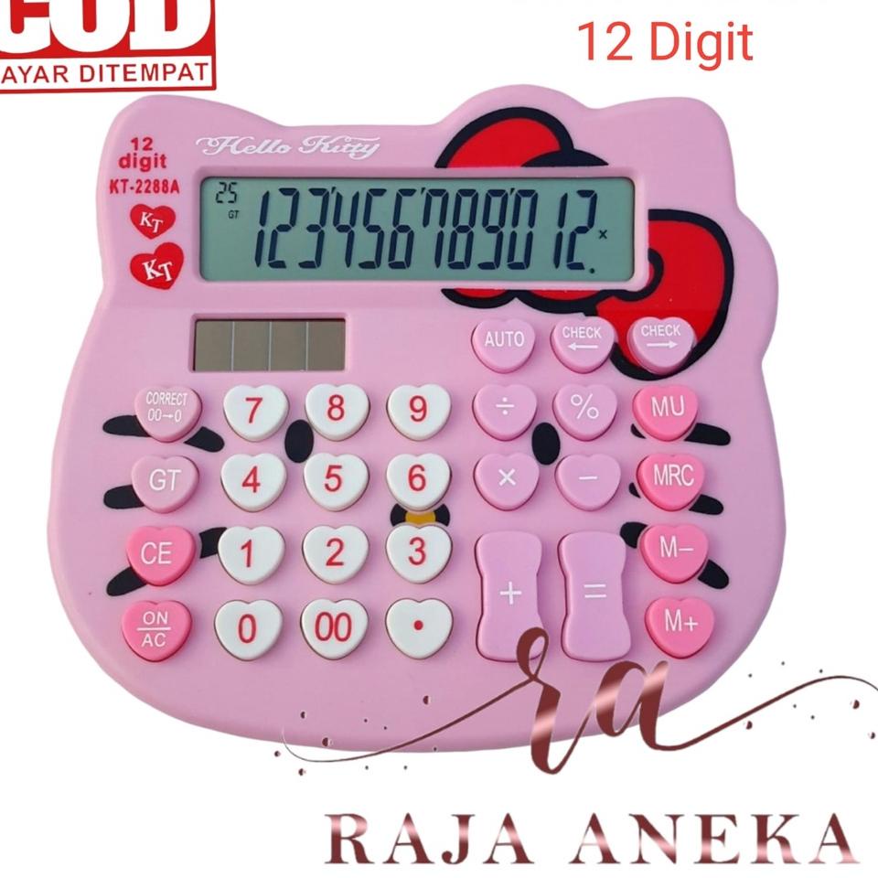 

xrmv Kalkulator Kepala Hello Kitty Pink 12 Digit IMUT LUCU MANIS HELO KITY KITI Hello Kitty M KT-2288 Produk Ori