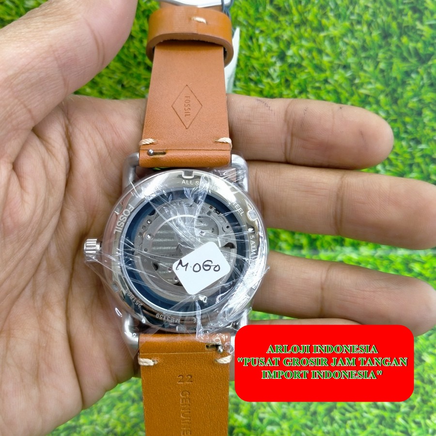 Jam Fossil Me3159 The Commuter Blue Diap Brown Leather Garansi 1th
