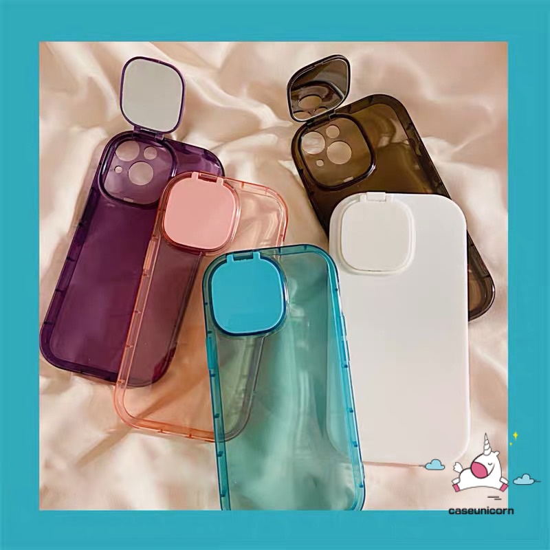 2 In 1 Soft Case TPU Warna Macaron Dengan Cermin Makeup Untuk IPhone 14 13 12 11 Pro Max X XR 8 7 14 Plus