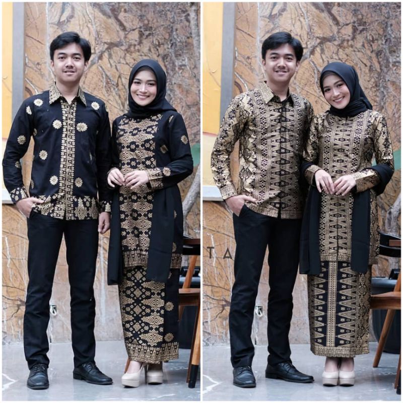 (FREE HIJAB) COUPLE KEBAYA BATIK SONGKET ASHANTY HITAM
