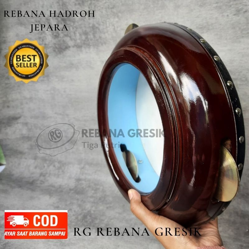 Rebana Hadroh model Jepara  kayu mangga ukuran 30 kencer kuningan