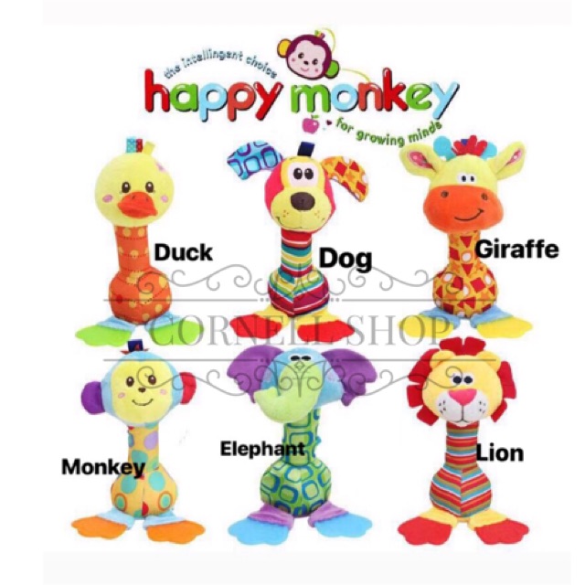 Mainan bayi teether / rattle stick happy monkey