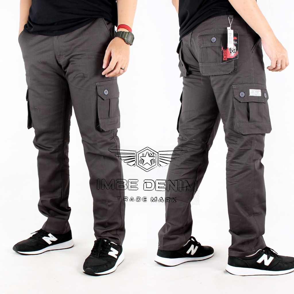 Celana Cargo Panjang Pria Pants IMBE Original Long Cargo Non Strech Bahan Full Cotton