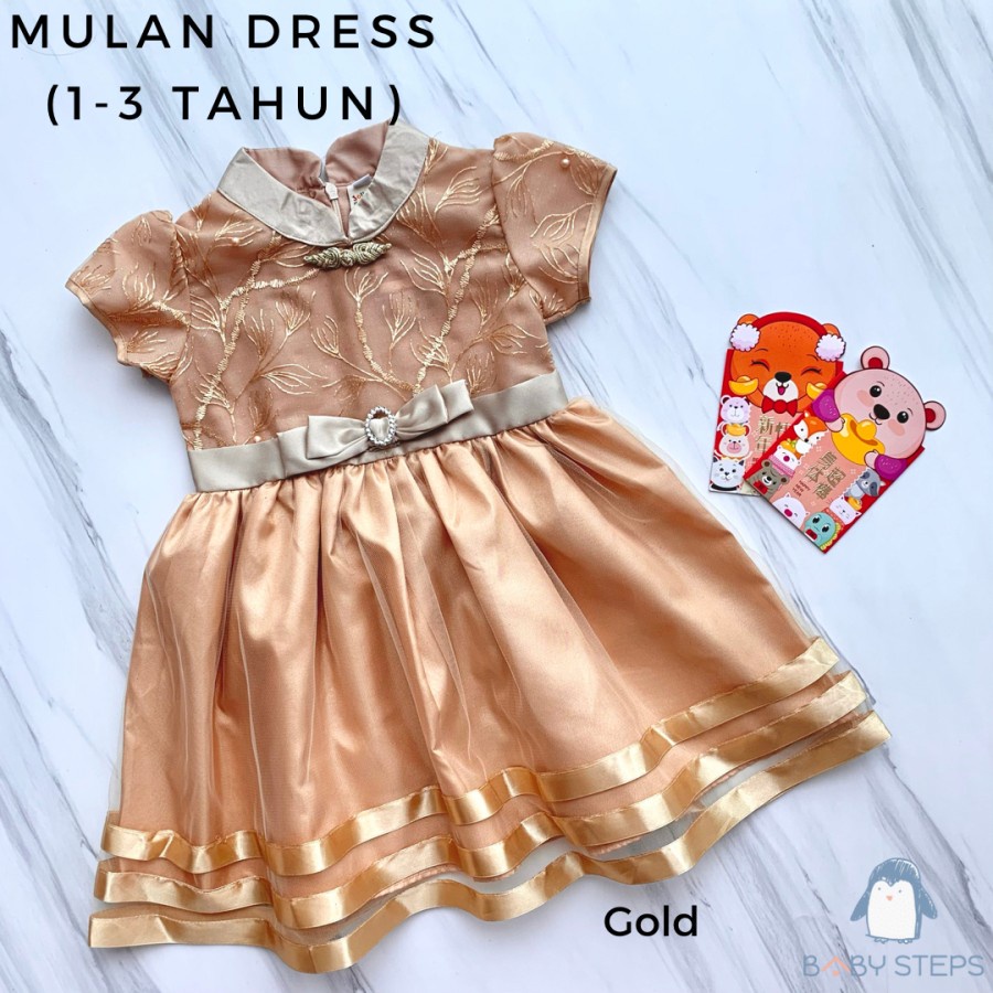 dres Cheongsam anak dress baju imlek perempuan gold 1 2 3 tahun