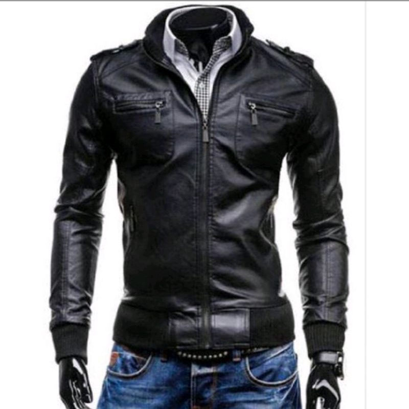 Jaket Kulit Pria Model Korea Warna Hitam