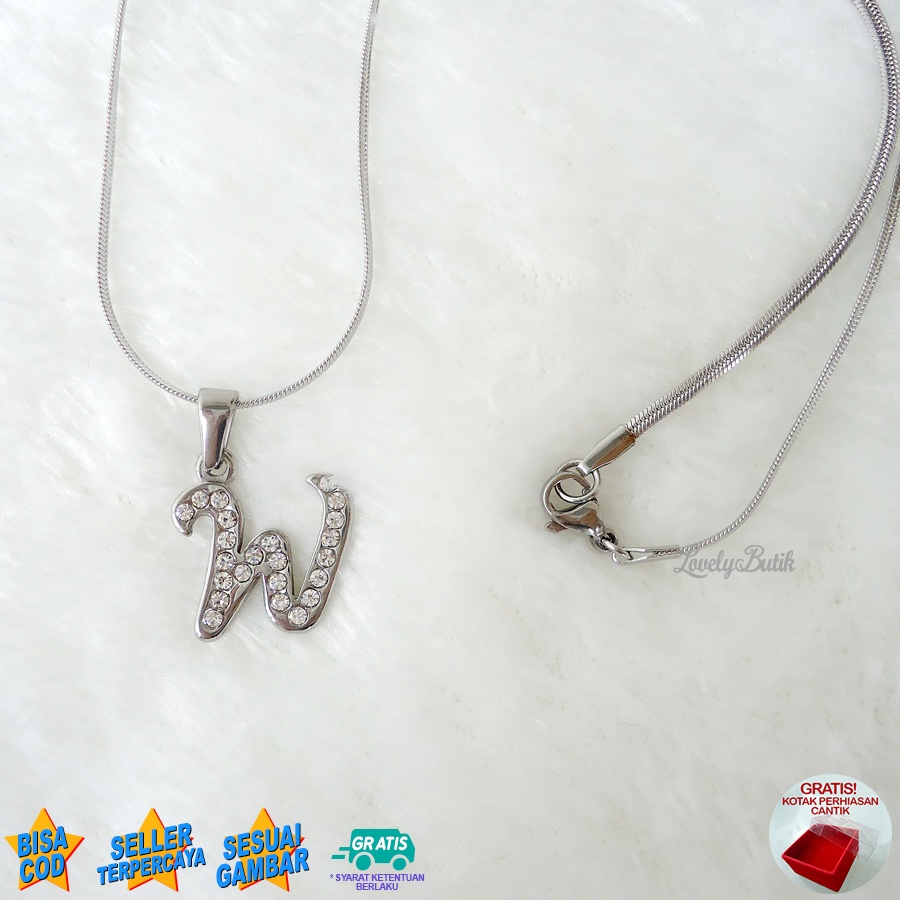 Lovelybutik - Kalung Inisial Huruf Titanium anti karat Kalung hurup Abjad Alphabet Ins W Klasik Bonus Kotak Perhiasan