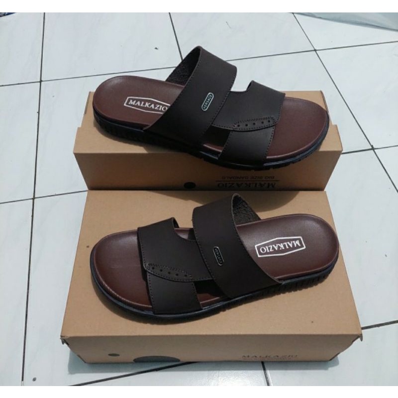 Sandal Kulit Pria Size 38-44 H9 Black Brown Kokop Sendal Kasual Semi Formal Pria, 42