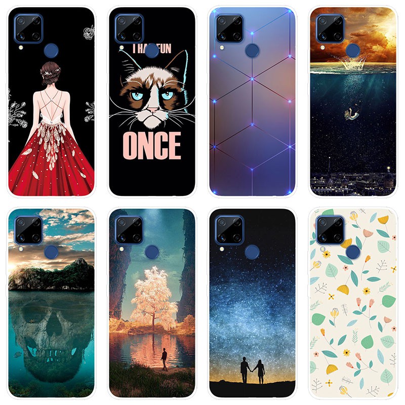 HP Soft Case Realme C15 Casing Silikon Untuk Realme C15 RealmeC15 Casing Kartun Cover Flowers