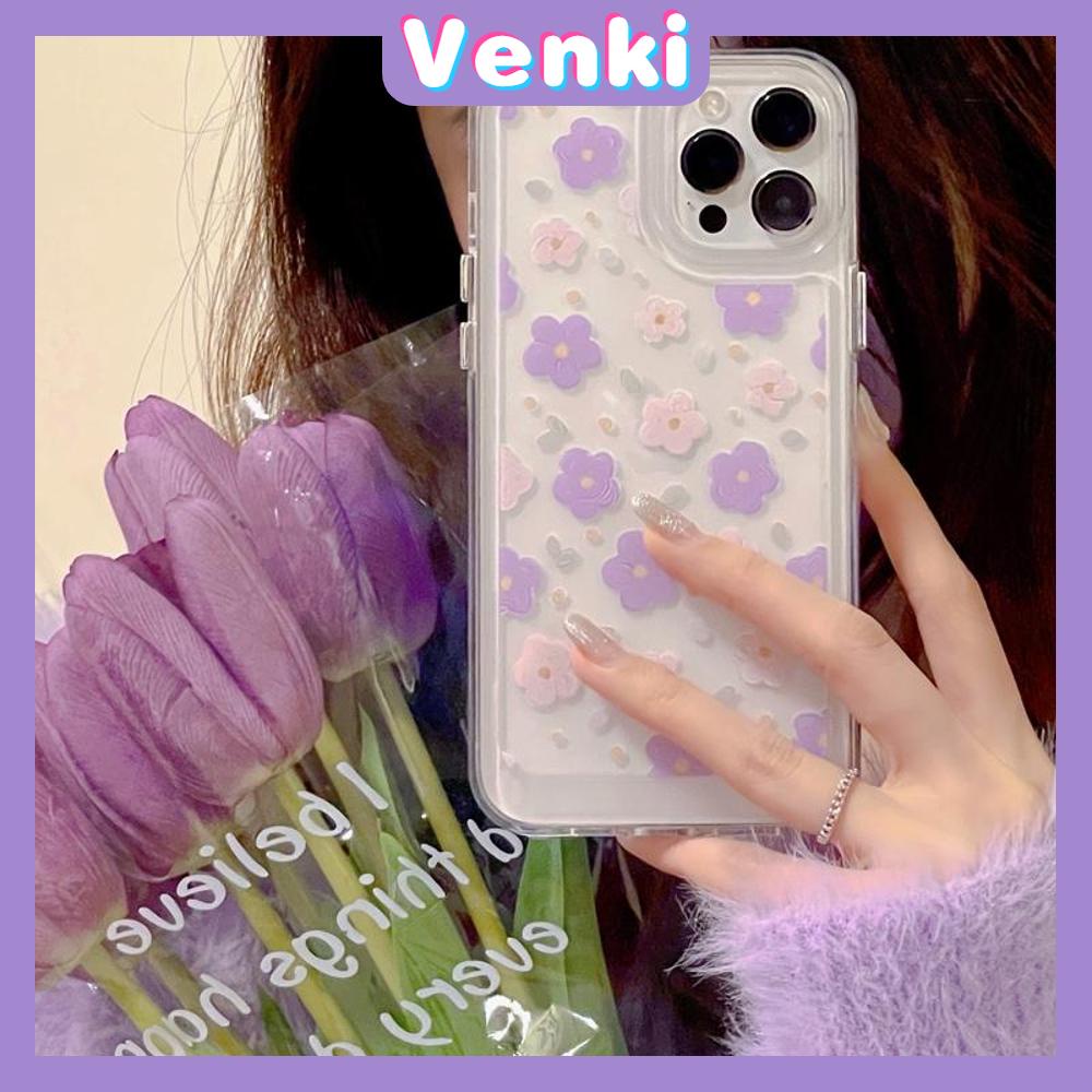 iPhone Case Clear Case Soft Thick TPU Shockproof HD Super Transparent Protection Camera Plating Button Purple Flower For iPhone 13 Pro Max iPhone 12 Pro Max iPhone 11 iPhone 7Plus