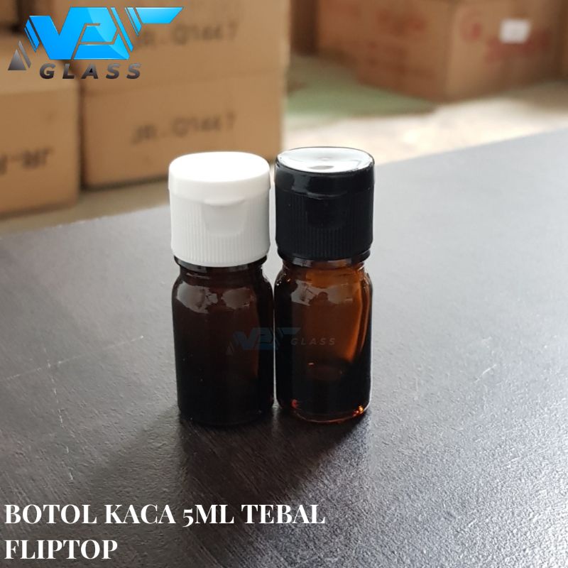 botol kaca 5ml coklat tebal tutup fliptop