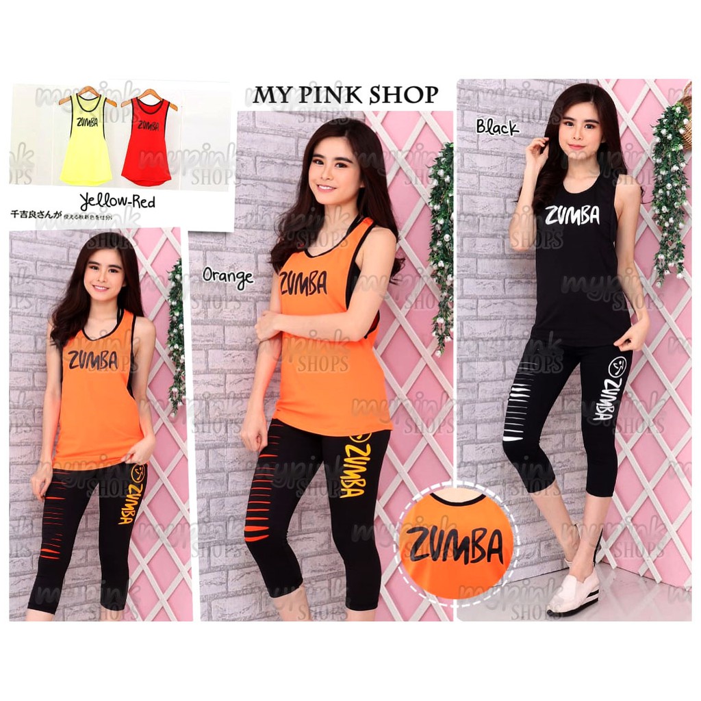 Stelan Baju Senam Singlet Double Zumba CelanaSobek Woman