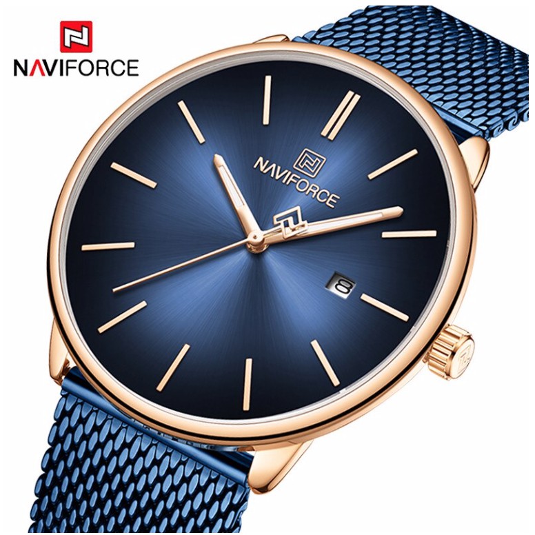 Jam Tangan Pria NAVIFORCE Analog Date Premium Stainless Mesh Band Simple Luxury Water Resistant