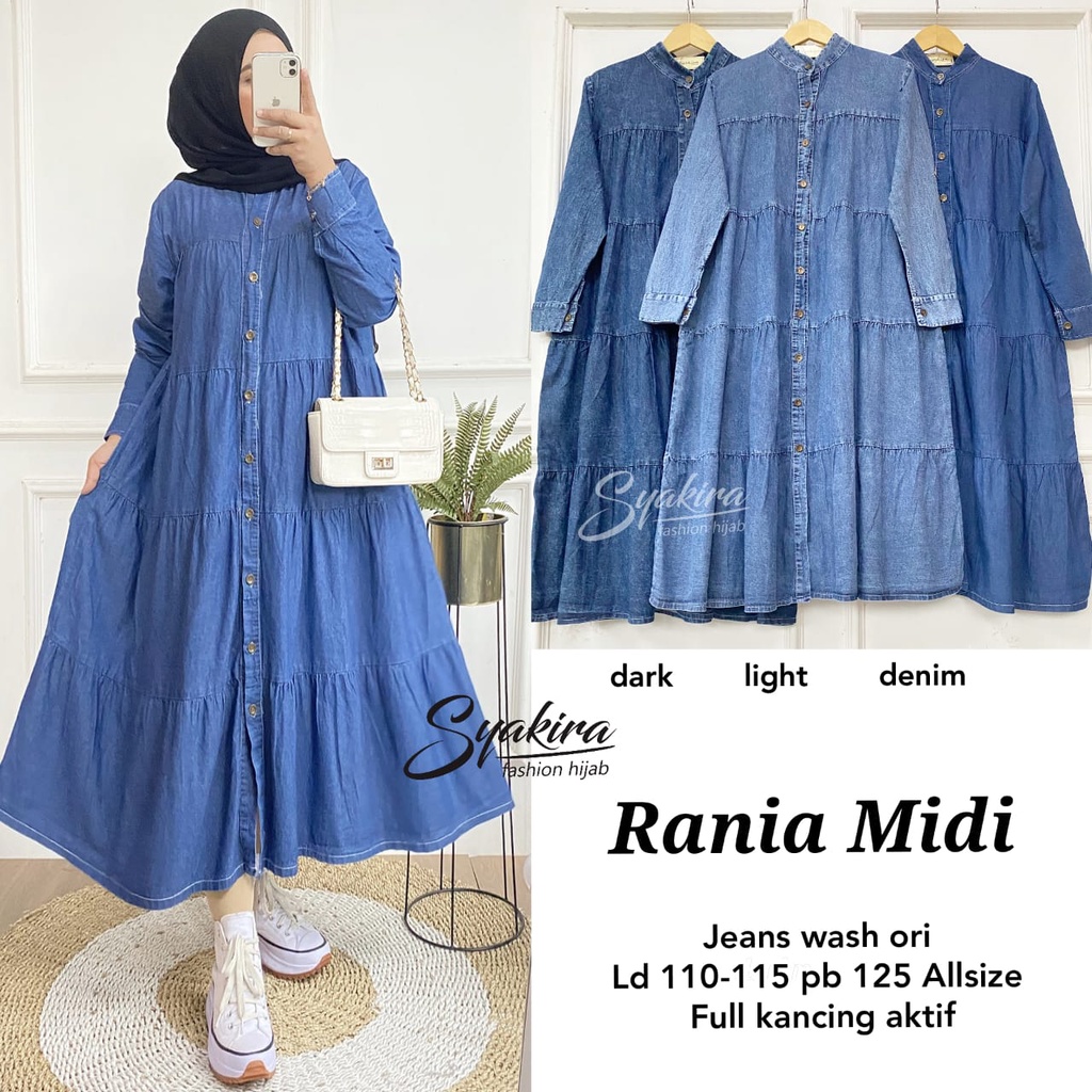 Rania Midi Dress Syakira Gamis Jeans LD 110-115