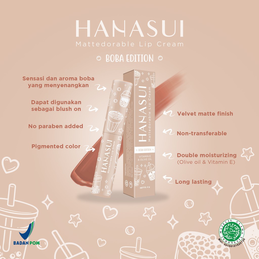 Hanasui Lib Cream Boba Edition 4gr - No. 1 Forest Berry / No. 2 Brown Sugar / No. 3 Salted Caramel