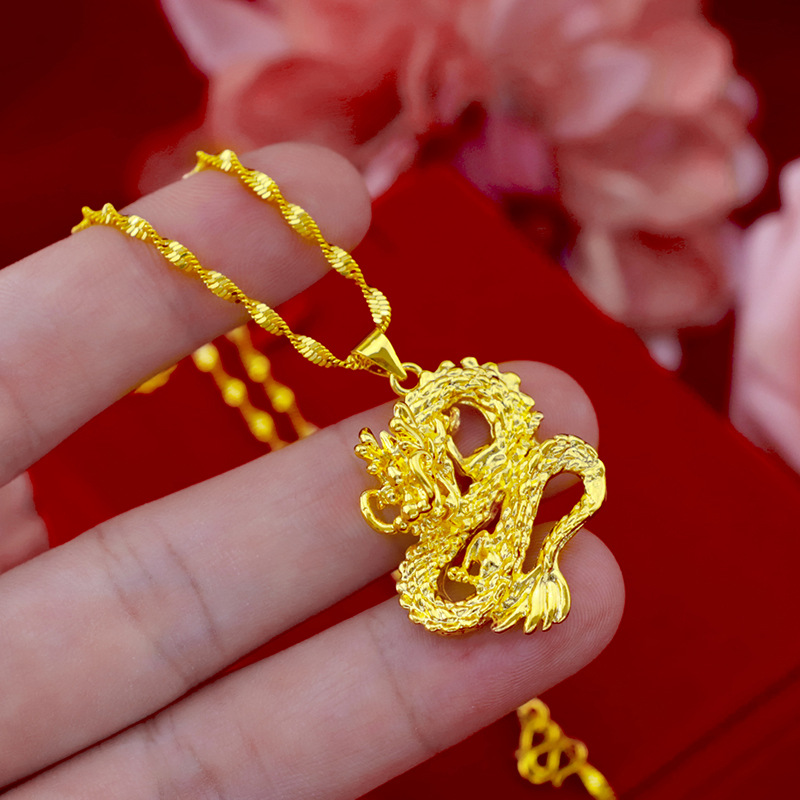 Kalung Rantai Dengan Liontin Naga Bangkok Warna Emas Untuk Wanita