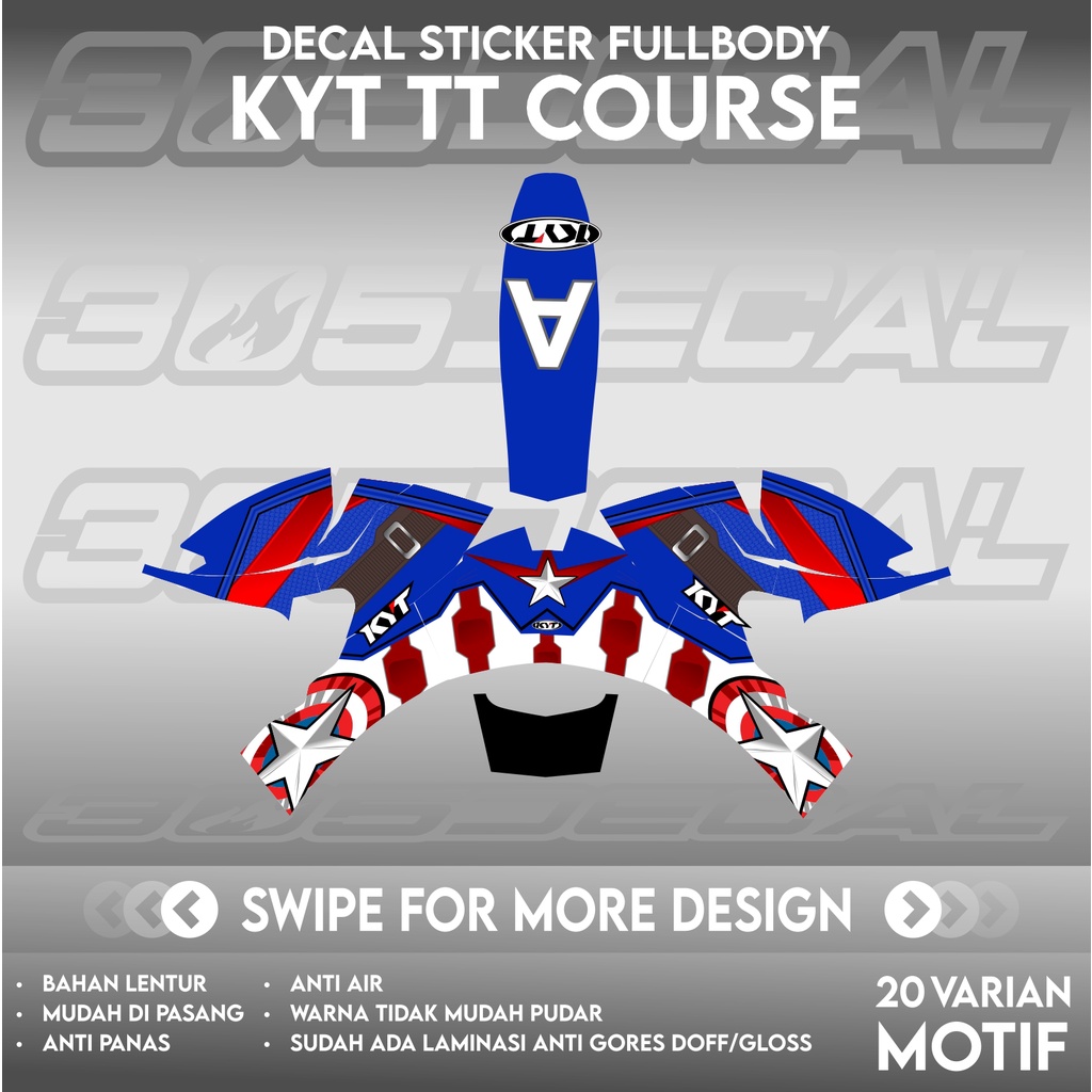 Sticker decal helm KYT TT Course TTC motif Captain Amerika | decal helm | decal sticker