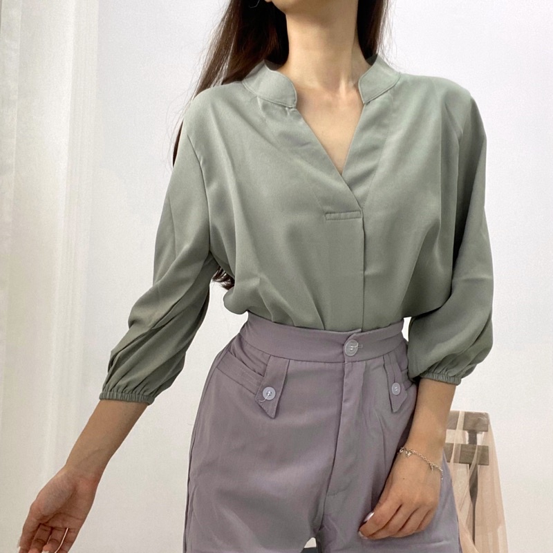 FERO Blouse Kerah Wanita / V-Neck Blus Formal Korea / Atasan Formal Wanita 0394