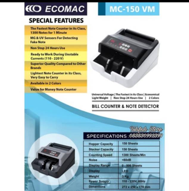 Money Counter ECOMAC MC-150 VM Mesin Hitung Penghitung Uang MC150VM