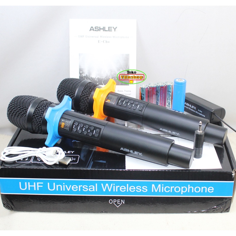 MIC WIRELESS ASHLEY E-CHO / MIK WERLES MICROPHONE 2 HANDLE TANPA KABEL