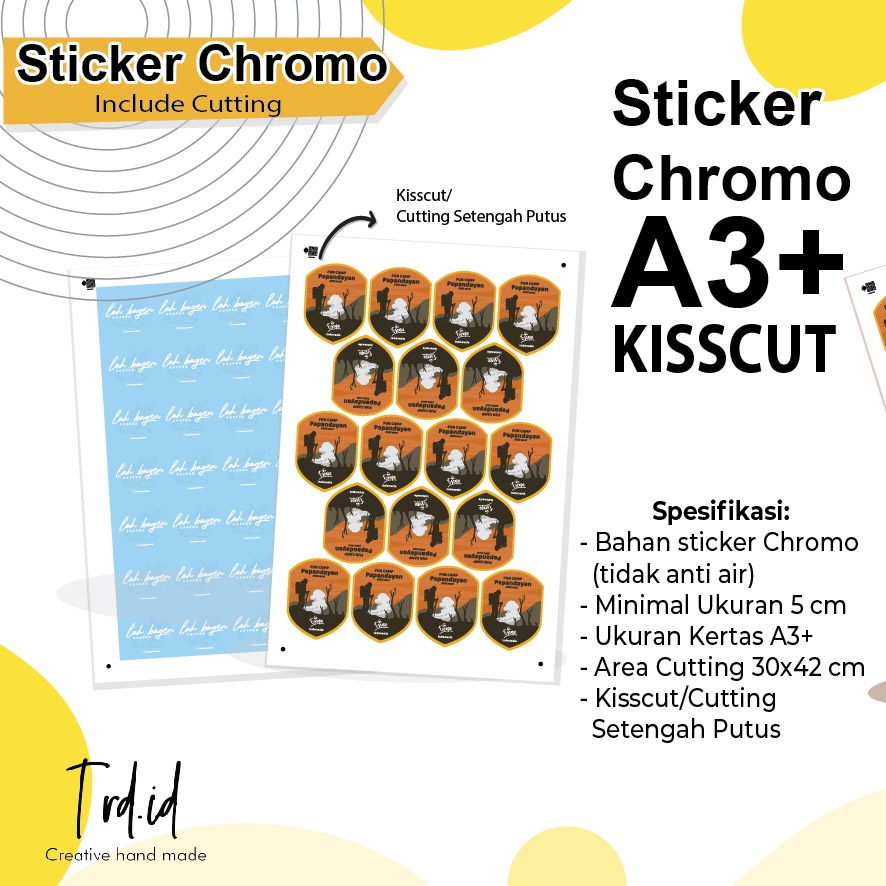 

(PRINT & CUT) Cetak Stiker CHROMO A3+ / Stiker Label kemasan/ Label Hampers
