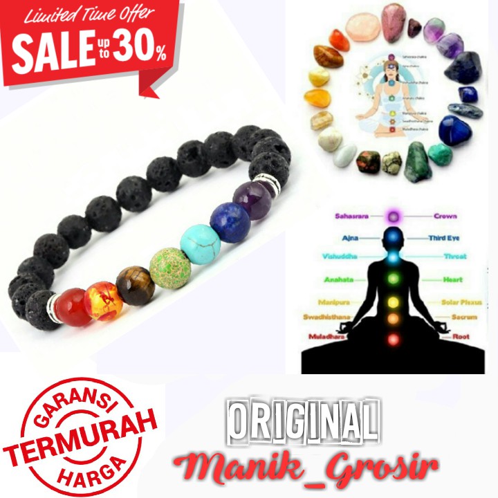 Gelang Batu Alam 7 Cakra Chakra Asli Natural Yoga Akik Pria Wanita
