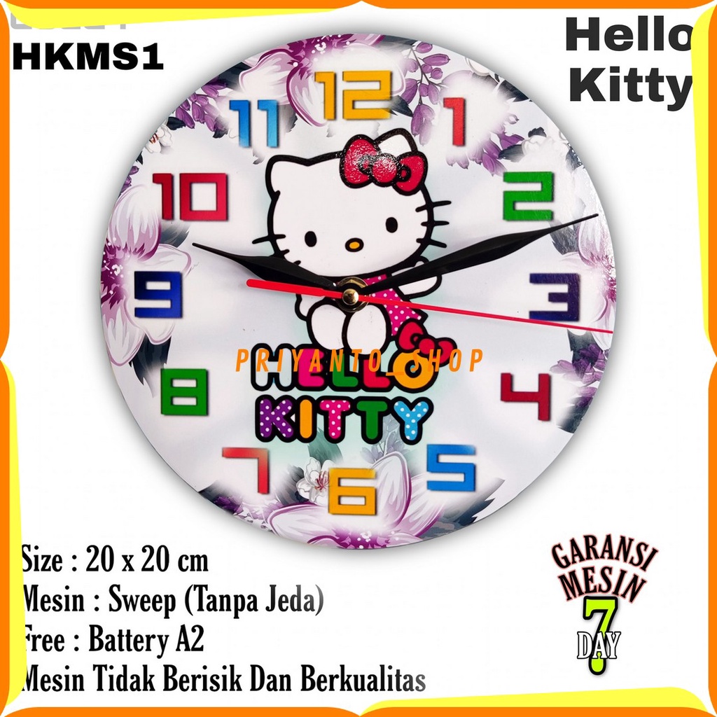 Jam Dinding Karakter Hello Kitty Mesin Halus Tidak Berisik Bonus Baterai